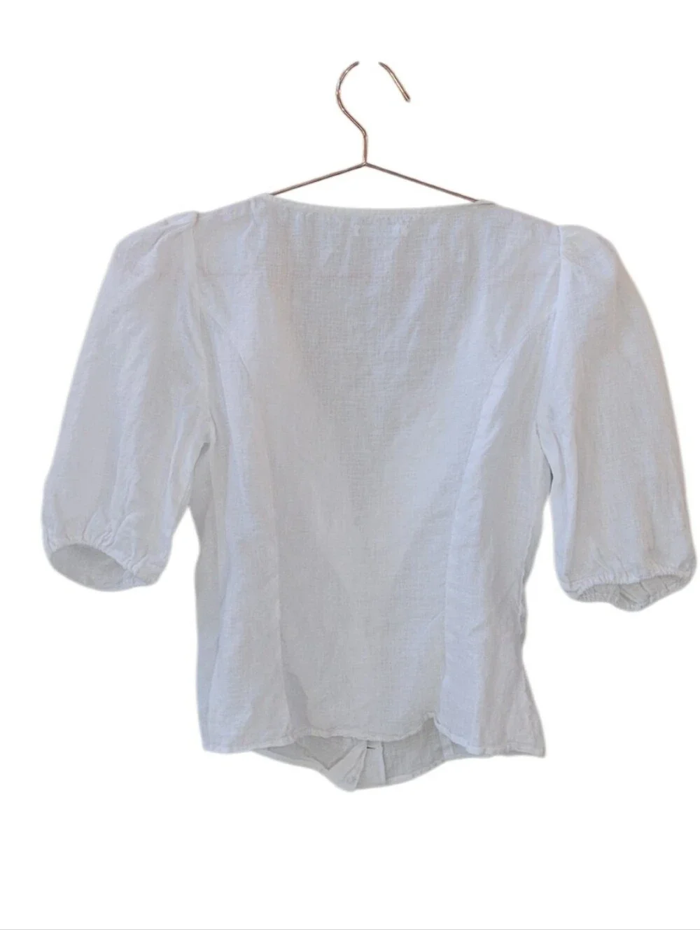REFORMATION White Puff Sleeve Button Front Linen Top Size XS